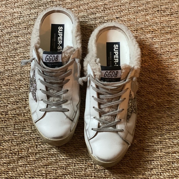 Women's Super-Star Sabot in white leather and shearling lining - Picture 4 of 7